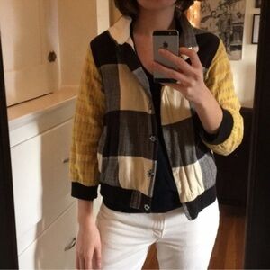 ACE & JIG DOMINO BLACK WHITE YELLOW CHECK BOMBER JACKET XS